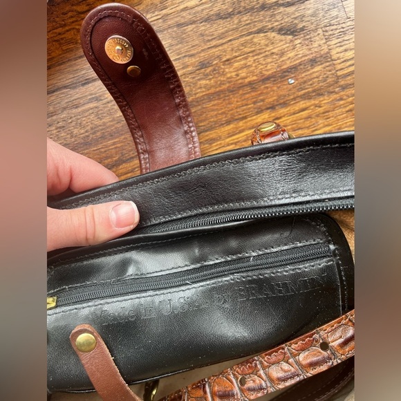 Brahmin Black & Brown Croc Trim Convertible Satchel Bag - Picture 6 of 6